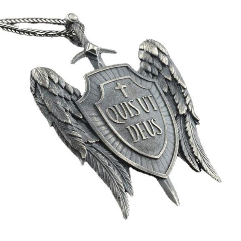 Michael Sword and Shield Angel Wings Wings Pendant Men's Vintage Necklace