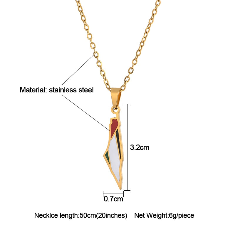 Middle East Palestine Map Falg Pendant Necklaces For Men Women Stainless steel Gold Color Palestinians Ethnic Map Jewelry Gifts