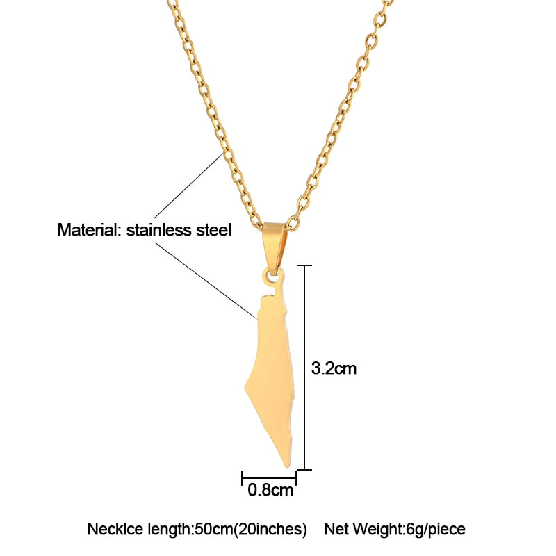 Middle East Palestine Map Falg Pendant Necklaces For Men Women Stainless steel Gold Color Palestinians Ethnic Map Jewelry Gifts