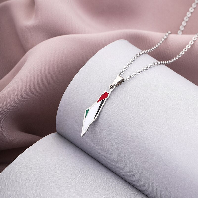 Middle East Palestine Map Falg Pendant Necklaces For Men Women Stainless steel Gold Color Palestinians Ethnic Map Jewelry Gifts