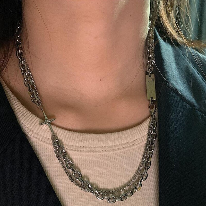 Millennial Style Multilayer Necklaces Unisex Hip-hop Link Chain Dainty Personality Winter Sweater chain Vintage Jewelry