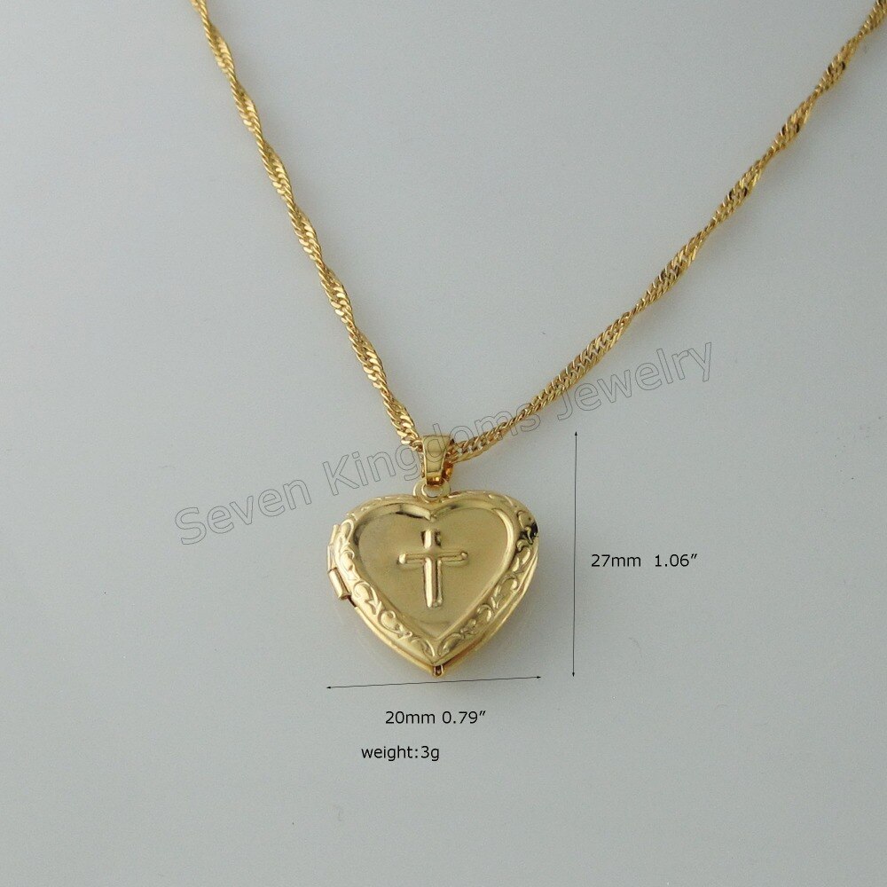 /Min order 10$ / - YELLOW GOLD OVERLAY 18" TWIST NECKLACE& JESUS CROSS RELIGIOUS GOD  HEART CAN BE OPENED HANGS 1.06" PENDANT