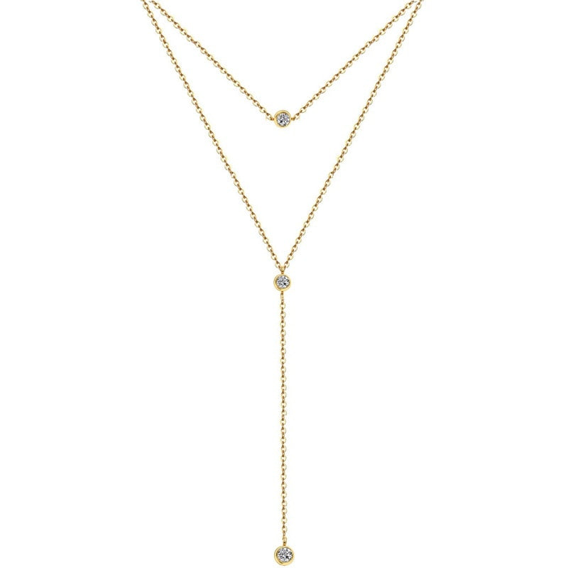 MinaMaMa Simple Y Shape Design Stainless Steel Thin Chain Crystal Pendant Necklace For Women Rhinestone Crystal Choker Jewelry