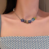 Minar Bohemia Rainbow Flower Choker Necklaces for Women Contrast Color Glass Flowers Asymmetric Pearls Beaded Pendant Necklace