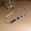 Minar Bohemia Rainbow Flower Choker Necklaces for Women Contrast Color Glass Flowers Asymmetric Pearls Beaded Pendant Necklace