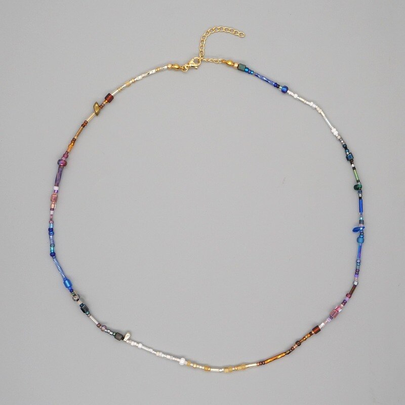 Minar Bohemian Multicolour Beaded Chokers Necklace for Women Girls Handmade Knit Bead Necklace Creative Accessories Gifts