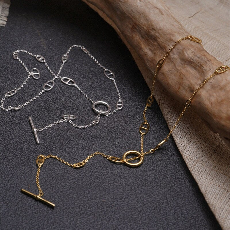 Minar Minimalist  Hollow Circle Geometric Chokers Necklace for Women Gold Silver Thin Chain Pendant Necklaces Jewellery