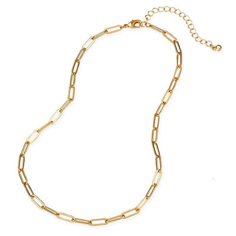 Minar Plain Multi-Type Hollow Link Chain Necklace for Women Ladies Geometric Gold Colour Alloy Chokers Necklace Accessories