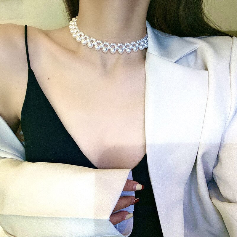 Minar Vintage Multi Imitation Pearl Necklaces for Women Lady Chunky Beads Chains Chokers Necklace Elegant French Jewelry 2021