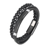 MingAo Fine Stainless Steel Jewelry Multi-Layered Men's Black Leather Beaded Bracelet High Quality Magnet Clasp Christmas Gift