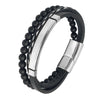 MingAo Fine Stainless Steel Jewelry Multi-Layered Men's Black Leather Beaded Bracelet High Quality Magnet Clasp Christmas Gift