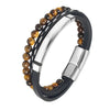 MingAo Fine Stainless Steel Jewelry Multi-Layered Men's Black Leather Beaded Bracelet High Quality Magnet Clasp Christmas Gift