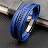 MingAo  Titanium Steel Blue Punk Braided Leather Bracelet For Men Black Magnet Clasp Bangle The  Gift for Vintage Jewelry