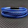 MingAo  Titanium Steel Blue Punk Braided Leather Bracelet For Men Black Magnet Clasp Bangle The  Gift for Vintage Jewelry