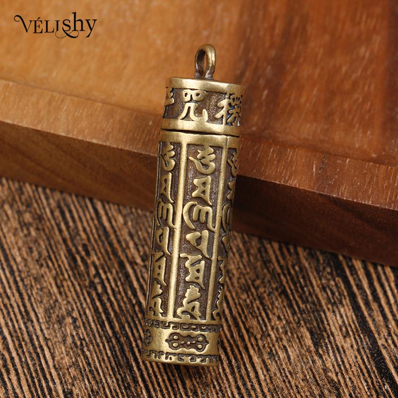 Mini Brass Pendant Necklace Brass Mantra Pendant Necklace Men and Women Vintage Ancient Brass Jewelry