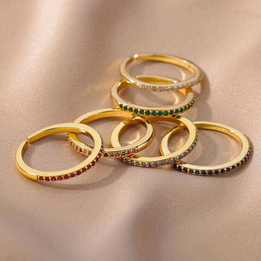 Mini Colorful Zircon Rings for Women Open Solid Band Stainless Steel Ring 2023 Trend  Engagement Wedding Jewelry anillos
