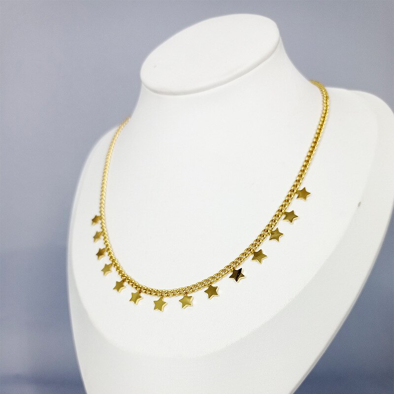 Mini Disc Titanium Steel Necklace Women Gold Concise Moon Star Necklace Female Sweet Jewelry Gift