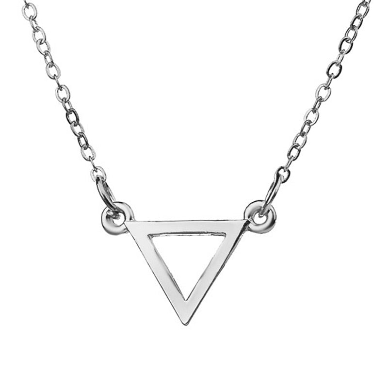 Mini Hollow Triangle Necklace Women Creative Simple Pyramid Necklaces Pendants Silver Gold color Alloy Long Necklace