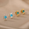 Mini Moon and Sun Earrings For Women Girls Stainless Steel Cute Blue Opal Stud Earrings 2023 Trend Jewelry Couple Christmas Gift