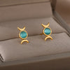 Mini Moon and Sun Earrings For Women Girls Stainless Steel Cute Blue Opal Stud Earrings 2023 Trend Jewelry Couple Christmas Gift