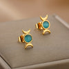 Mini Moon and Sun Earrings For Women Girls Stainless Steel Cute Blue Opal Stud Earrings 2023 Trend Jewelry Couple Christmas Gift