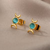 Mini Moon and Sun Earrings For Women Girls Stainless Steel Cute Blue Opal Stud Earrings 2023 Trend Jewelry Couple Christmas Gift