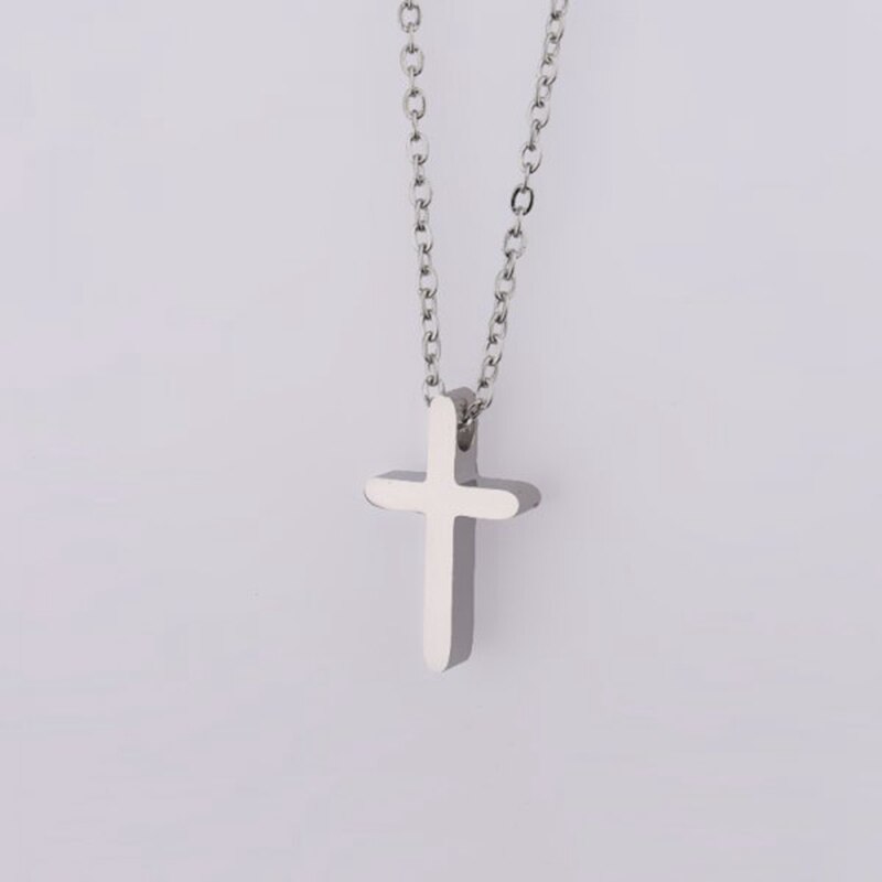 Mini Simple Stainless Steel Cross Pendant Necklace For Women Men Gold Color Chain Choker Prayer Female Jewelry