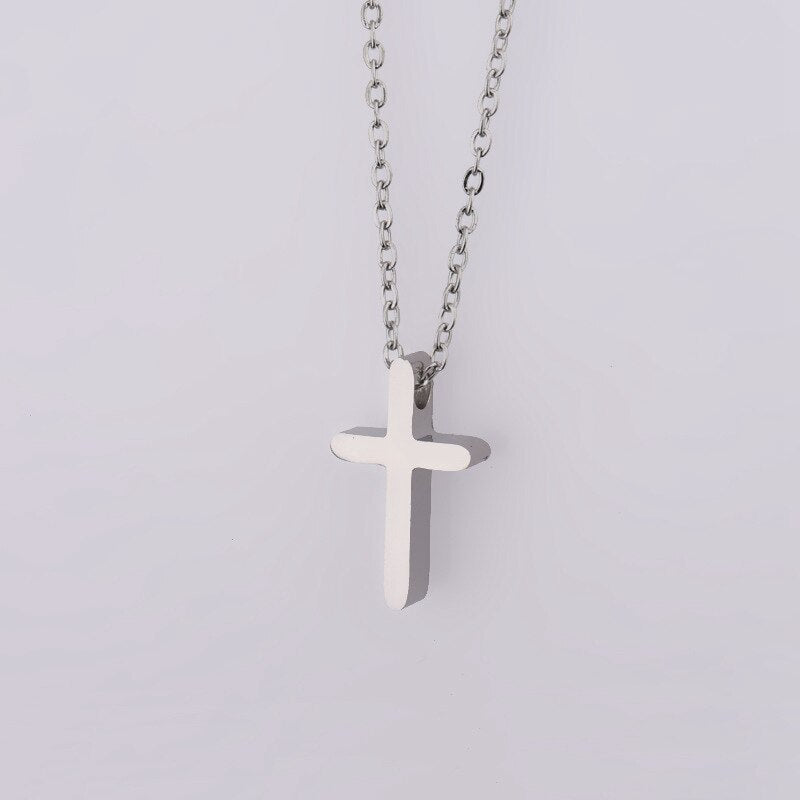 Mini Simple Stainless Steel Cross Pendant Necklace For Women Men Gold Color Chain Choker Prayer Female Jewelry