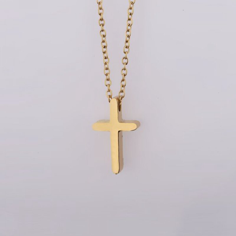 Mini Simple Stainless Steel Cross Pendant Necklace For Women Men Gold Color Chain Choker Prayer Female Jewelry