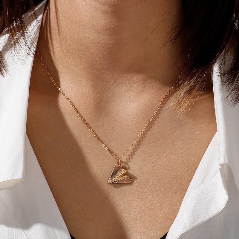 Minimalism Mini Origami Airplane Pendants Necklaces for Women Female Metal Gold Color Chains Necklaces Girls Collares Jewelry
