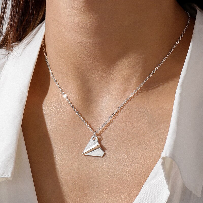Minimalism Mini Origami Airplane Pendants Necklaces for Women Female Metal Gold Color Chains Necklaces Girls Collares Jewelry