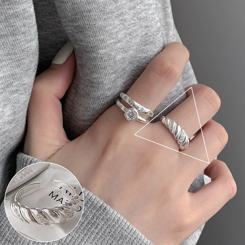 Minimalist 925 Silver Ring for Women Creative Irregular Geometric Aestethic Open Rings Birthday Party Jewelry Gift