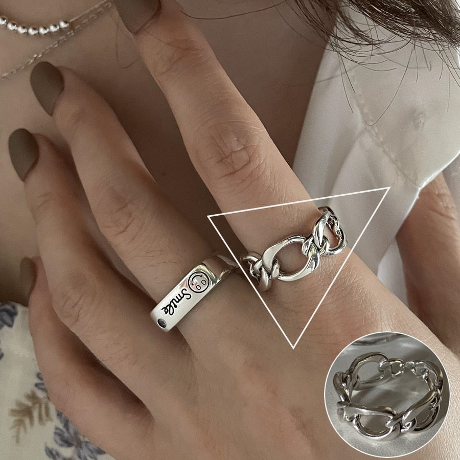 Minimalist 925 Silver Ring for Women Creative Irregular Geometric Aestethic Open Rings Birthday Party Jewelry Gift