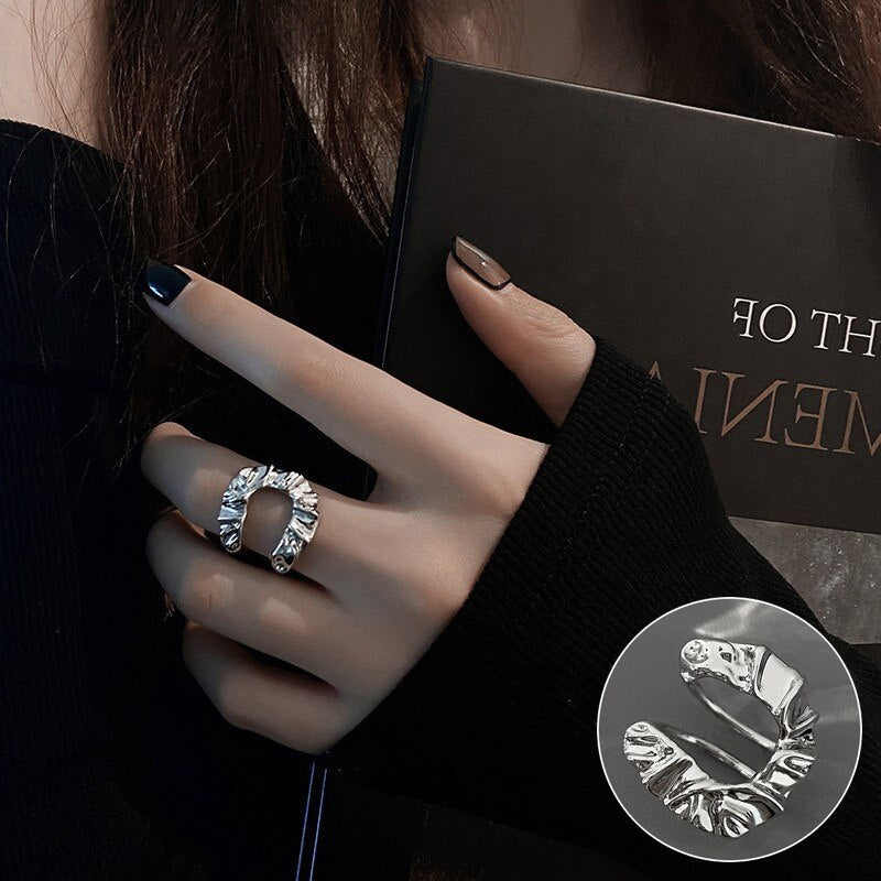 Minimalist 925 Silver Ring for Women Creative Irregular Geometric Aestethic Open Rings Birthday Party Jewelry Gift