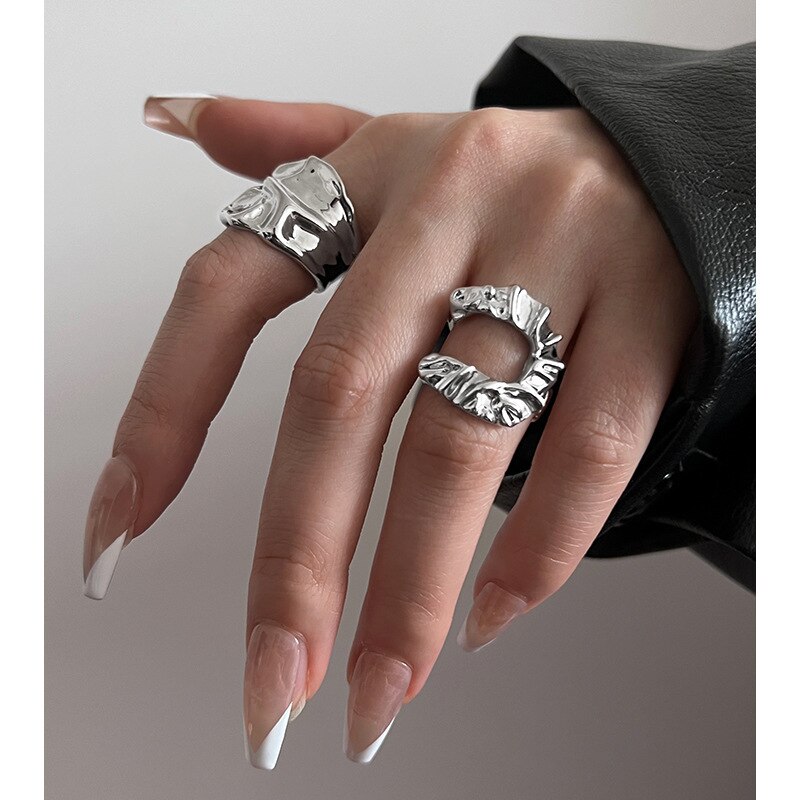 Minimalist 925 Silver Ring for Women Creative Irregular Geometric Aestethic Open Rings Birthday Party Jewelry Gift