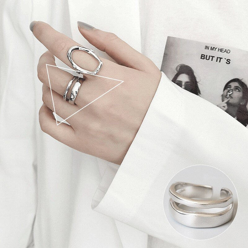 Minimalist 925 Silver Ring for Women Creative Irregular Geometric Aestethic Open Rings Birthday Party Jewelry Gift