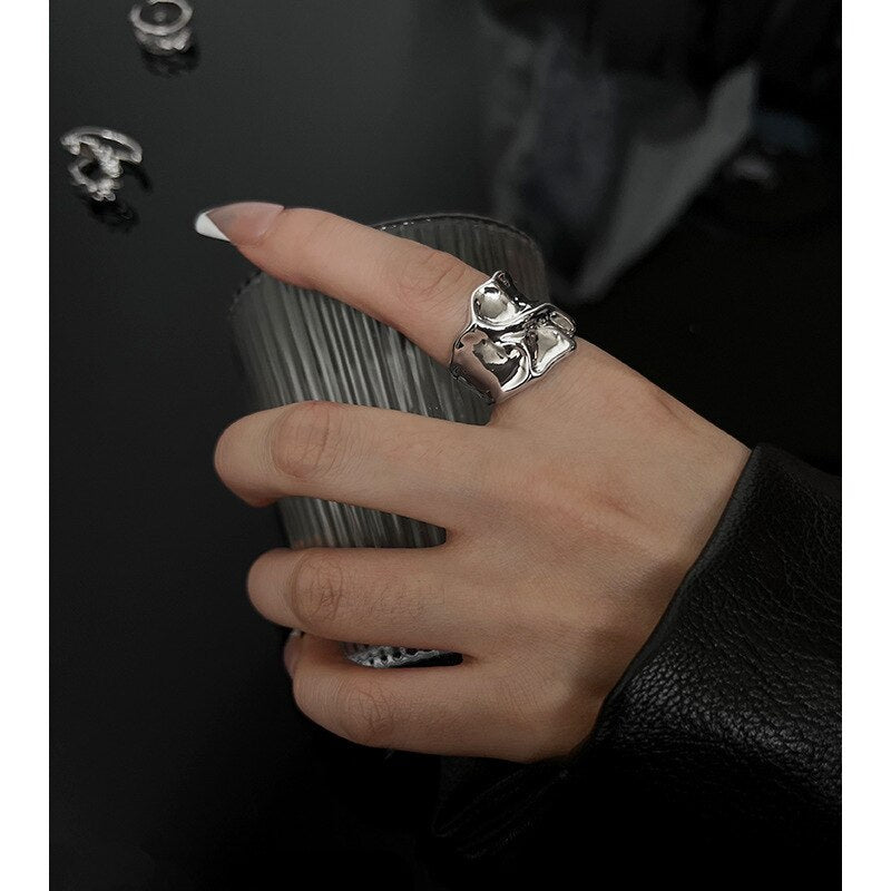 Minimalist 925 Silver Ring for Women Creative Irregular Geometric Aestethic Open Rings Birthday Party Jewelry Gift