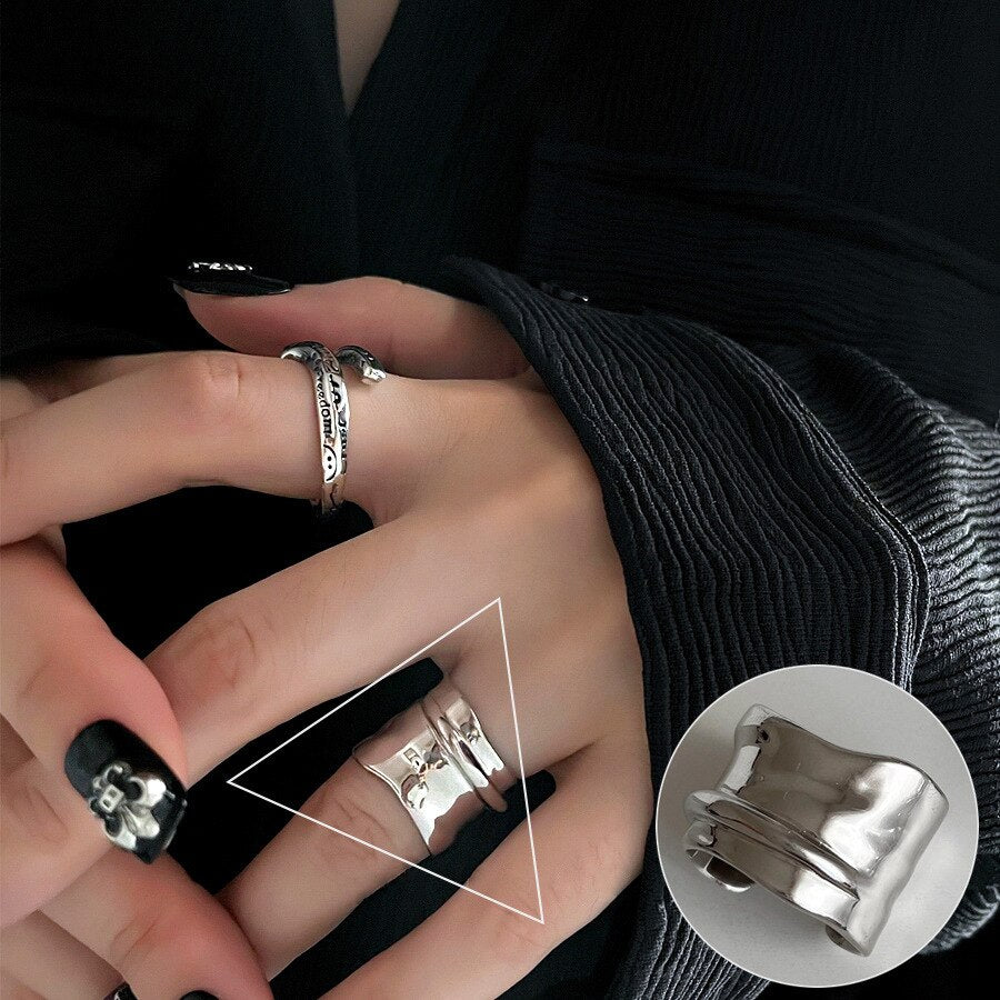 Minimalist 925 Silver Ring for Women Creative Irregular Geometric Aestethic Open Rings Birthday Party Jewelry Gift