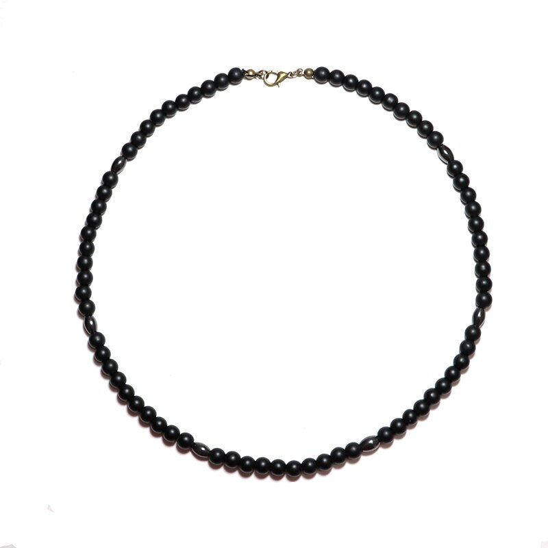 Minimalist Choker Necklace For Men Boy 6mm Small Beads Natural Map Onyx Tiger eye Stone Necklace Hombre Punk Male Accessories