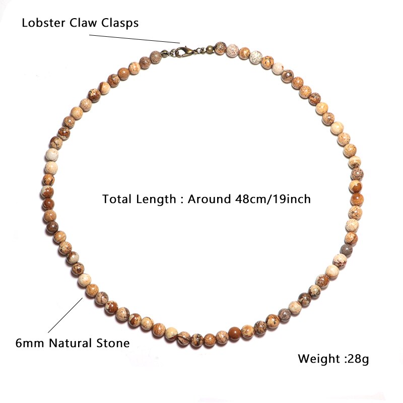 Minimalist Choker Necklace For Men Boy 6mm Small Beads Natural Map Onyx Tiger eye Stone Necklace Hombre Punk Male Accessories