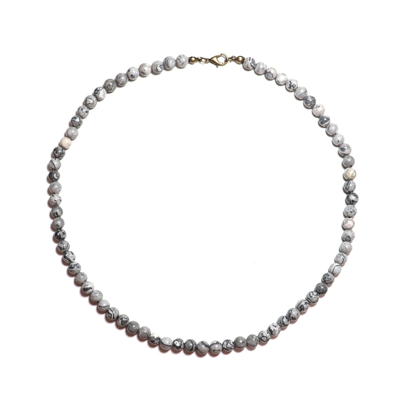 Minimalist Choker Necklace For Men Boy 6mm Small Beads Natural Map Onyx Tiger eye Stone Necklace Hombre Punk Male Accessories