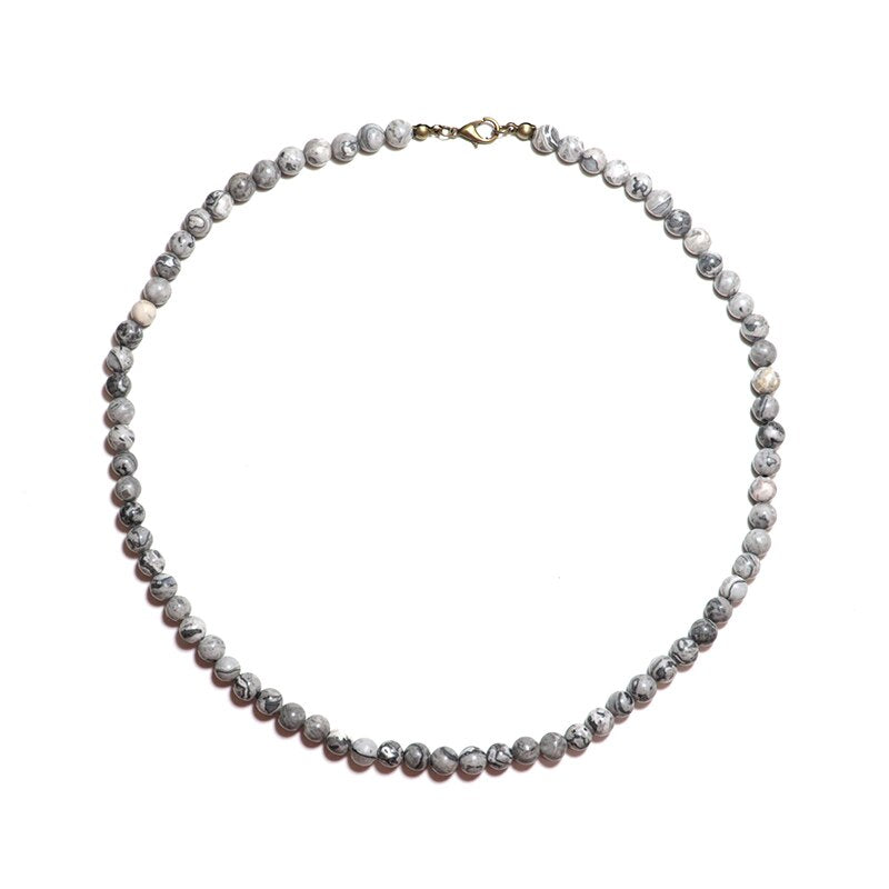 Minimalist Choker Necklace For Men Boy 6mm Small Beads Natural Map Onyx Tiger eye Stone Necklace Hombre Punk Male Accessories