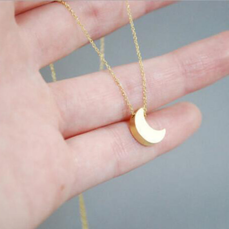 Minimalist Crescent Moon Silver Gold color Long Necklace Women Jewelry Solid Chain Pendant Necklace