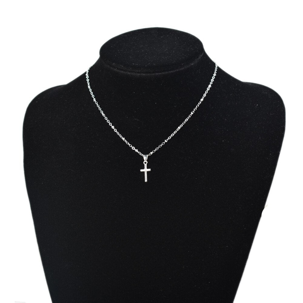 Minimalist Cross Moon Pendant Necklace Women Bohemian Metal Jewelry Silver Color Chain Choker Female Party Gift Bijoux Collares
