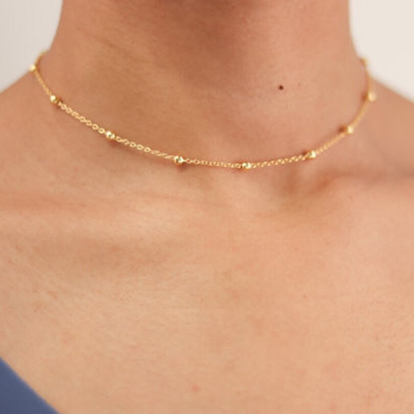 Minimalist Elegant Metal Beads Pendant Necklace Choker Charms Chain Gold Silver Color Simple Style Jewelry For Women Gir