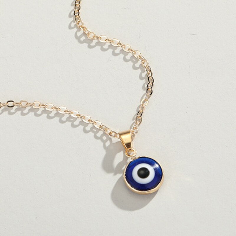 Minimalist Evil Eye Pendant Necklace Collar For Women Thin Link Chain Mini Blue Eye Choker Turkish Lucky Jewelry Gifts