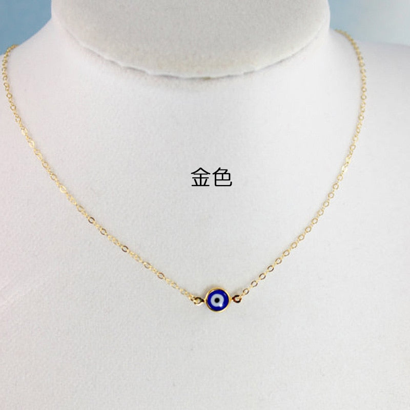 Minimalist Evil Eye Pendant Necklace Collar For Women Thin Link Chain Mini Blue Eye Choker Turkish Lucky Jewelry Gifts