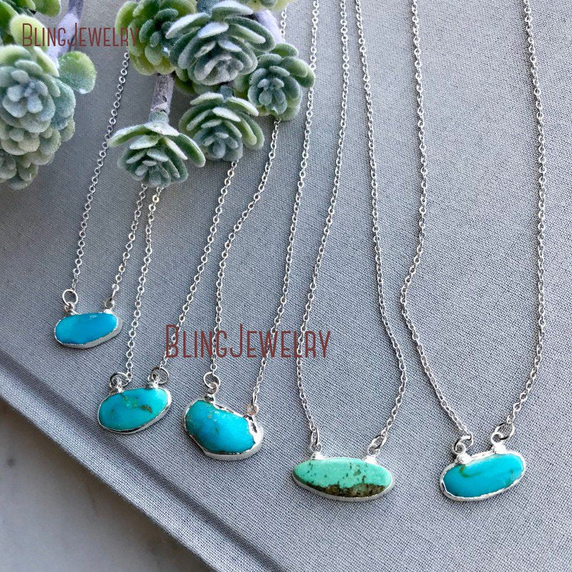 Minimalist Freeform Turquoises Necklace Silver Turquoises Pendant Charm Boho Rough Rustic Turquoises Necklace NM11595