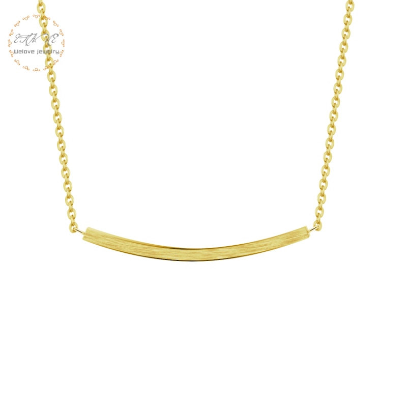 Minimalist Jewelry Silver Bar Necklace Pendant For Women Best Friend Gift Stainless Steel Long Chain Bent Necklace Collares