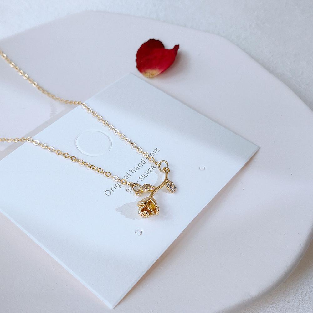 Minimalist Rose Floral Choker Zircon Necklace Rhinestone For Anniversary Valentine's Day Wedding Pendant Necklace 132